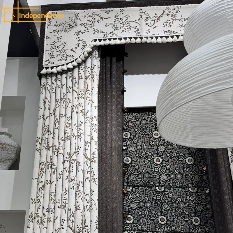 Off White Stitching Embroidery Pattern Chenille Double-layer Blackout Curtains for Living Room Bedroom French Window Customized