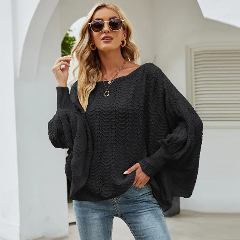 Women's Knitwear Sweater 2023 Spring And Autumn New Line Shoulder Solid Color Fashion Casual Large Size Sweater