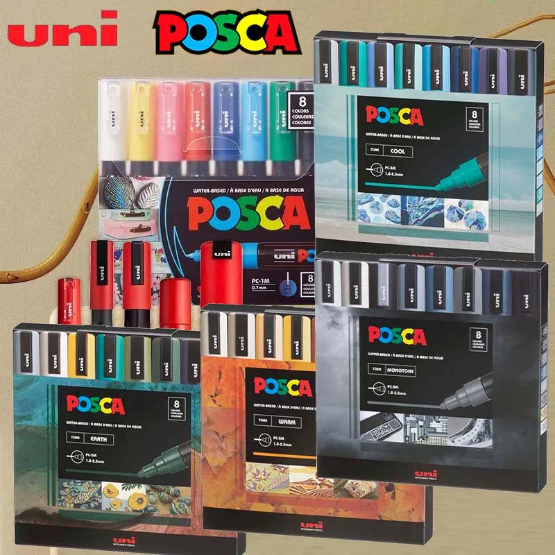 Posca Paint Markers Portable 8pcs Set All Tips Acrylic Art Pens for Journaling/Shoe Customization/Phone Case/Small DIY Projects