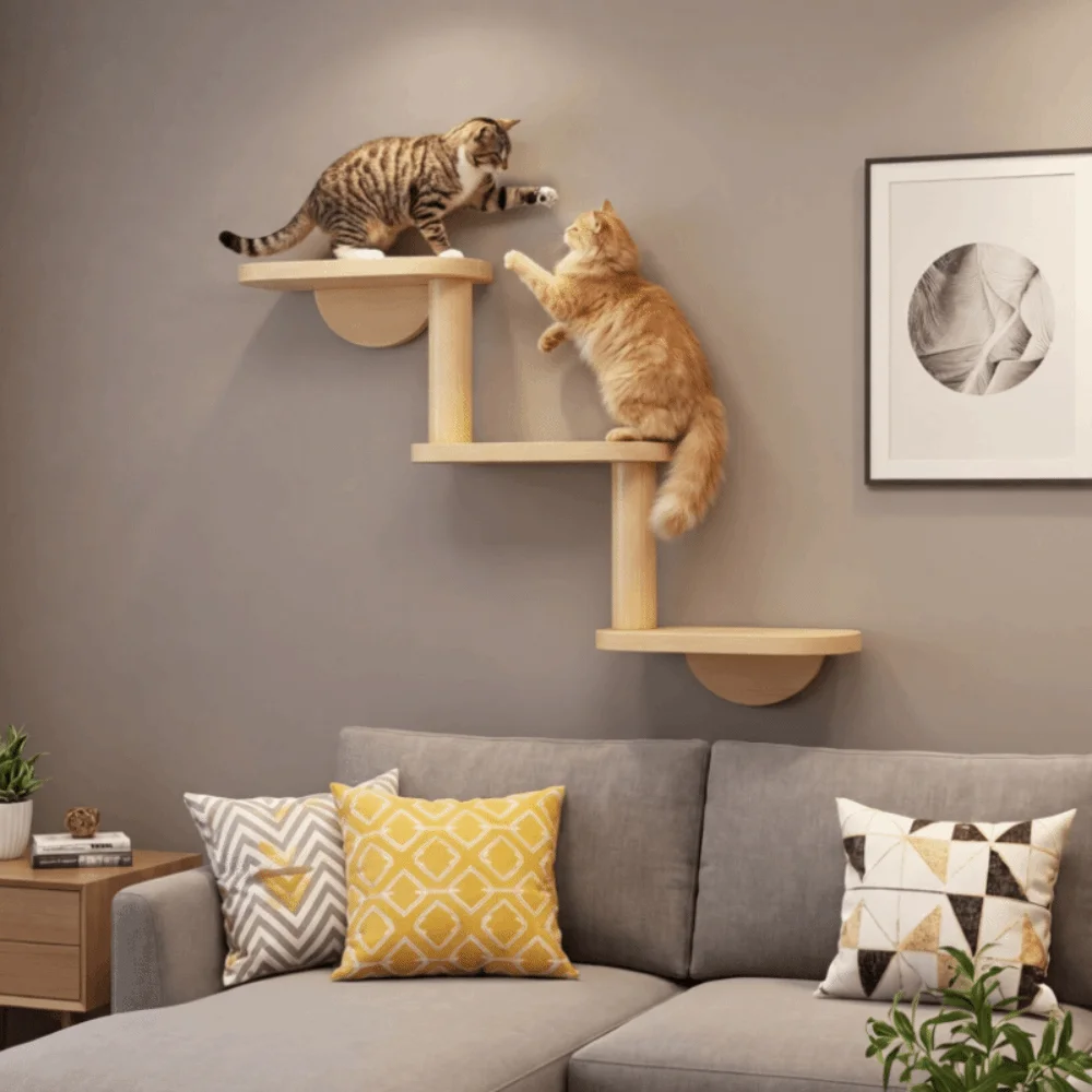 

Многоуровневые полки-лестницы для кошек из массива дерева, 3 уровня, экономия места, игровая площадка для питомцев