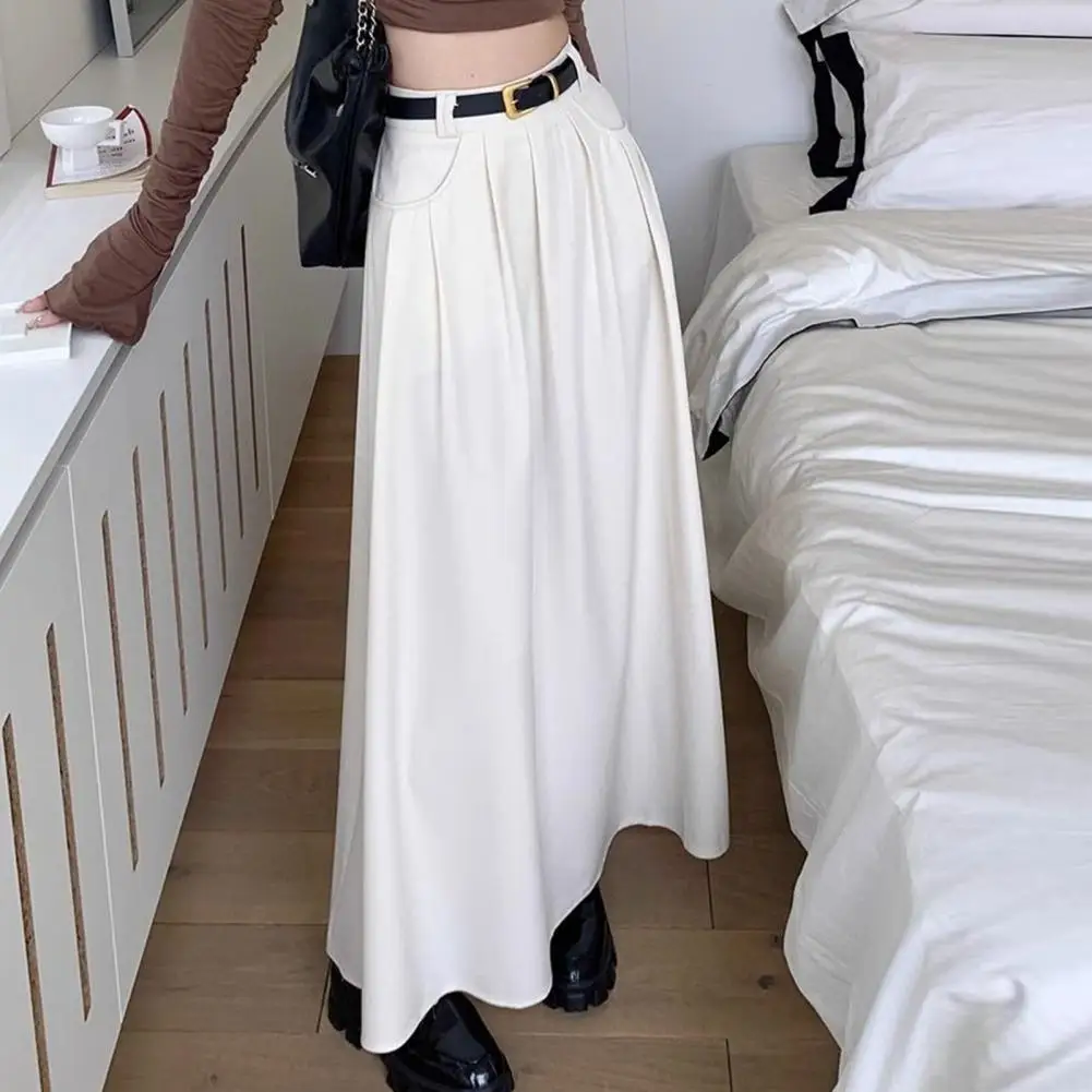 

Women Workwear Skirt Stylish Women's Midi Skirts with Pockets Elegant A-line Casual Elastic Waist Options for Autumn Summer