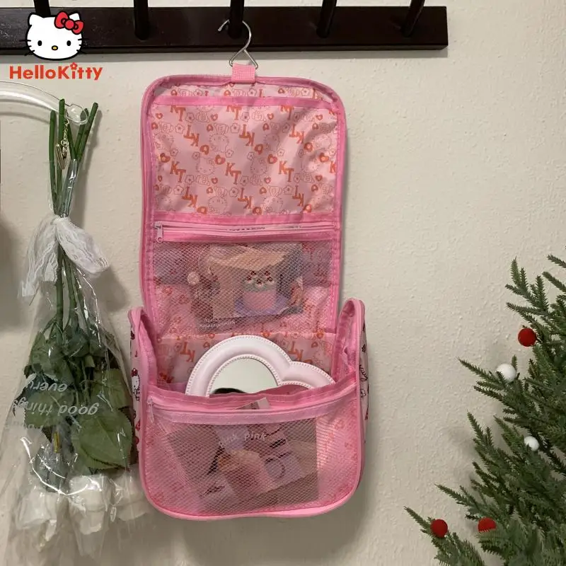 Hello Kitty MINISO Kawaii Anime Cartoon Handbag borsa cosmetica di grande capacità borsa da viaggio in tessuto Oxford borsa da viaggio portatile di