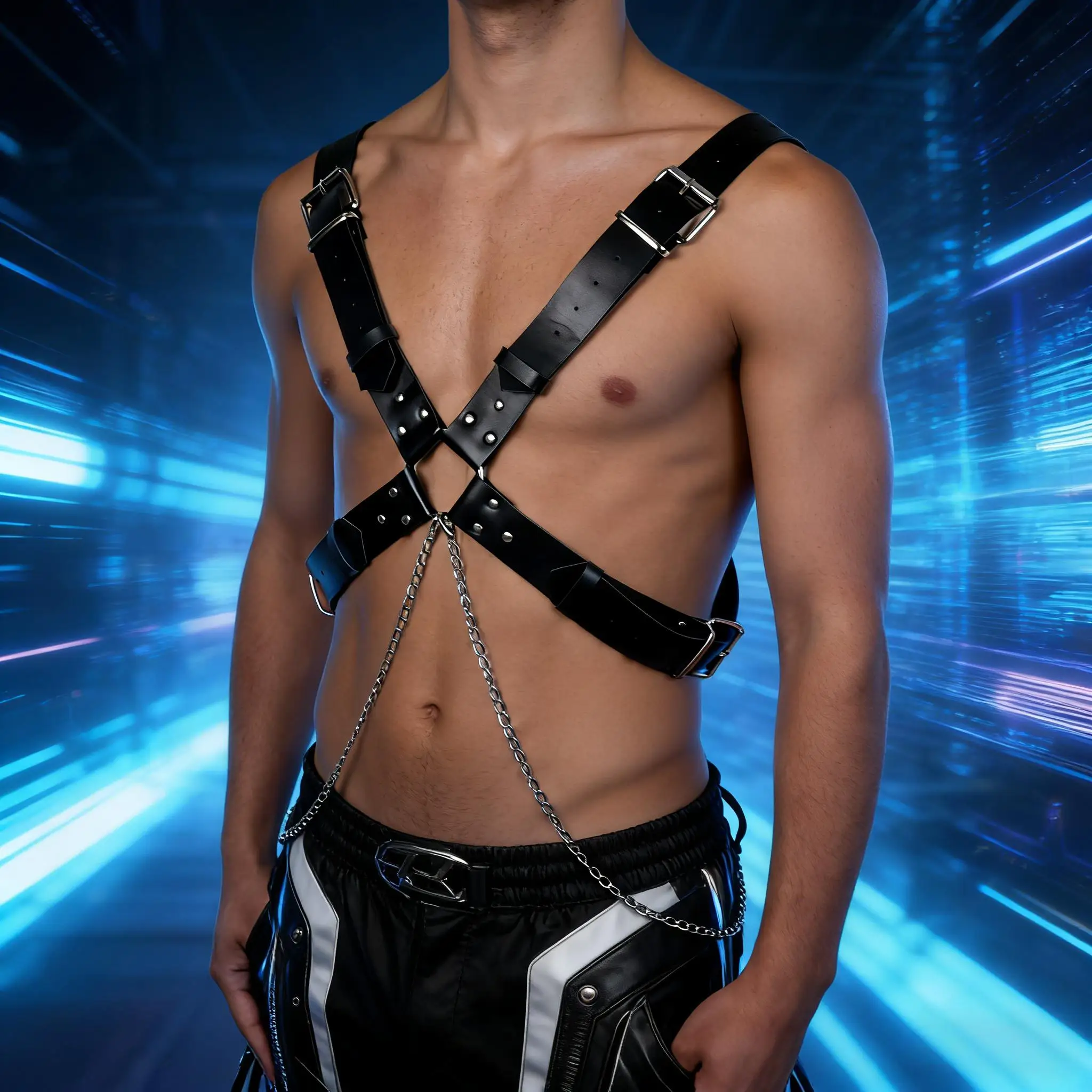 

Мужской нагрудный ремень из искусственной кожи в стиле Y2K, регулируемый, с металлическими кольцами в стиле панк, аксессуар для тела, украшение для фестивалей, концертов и клубных вечеринок