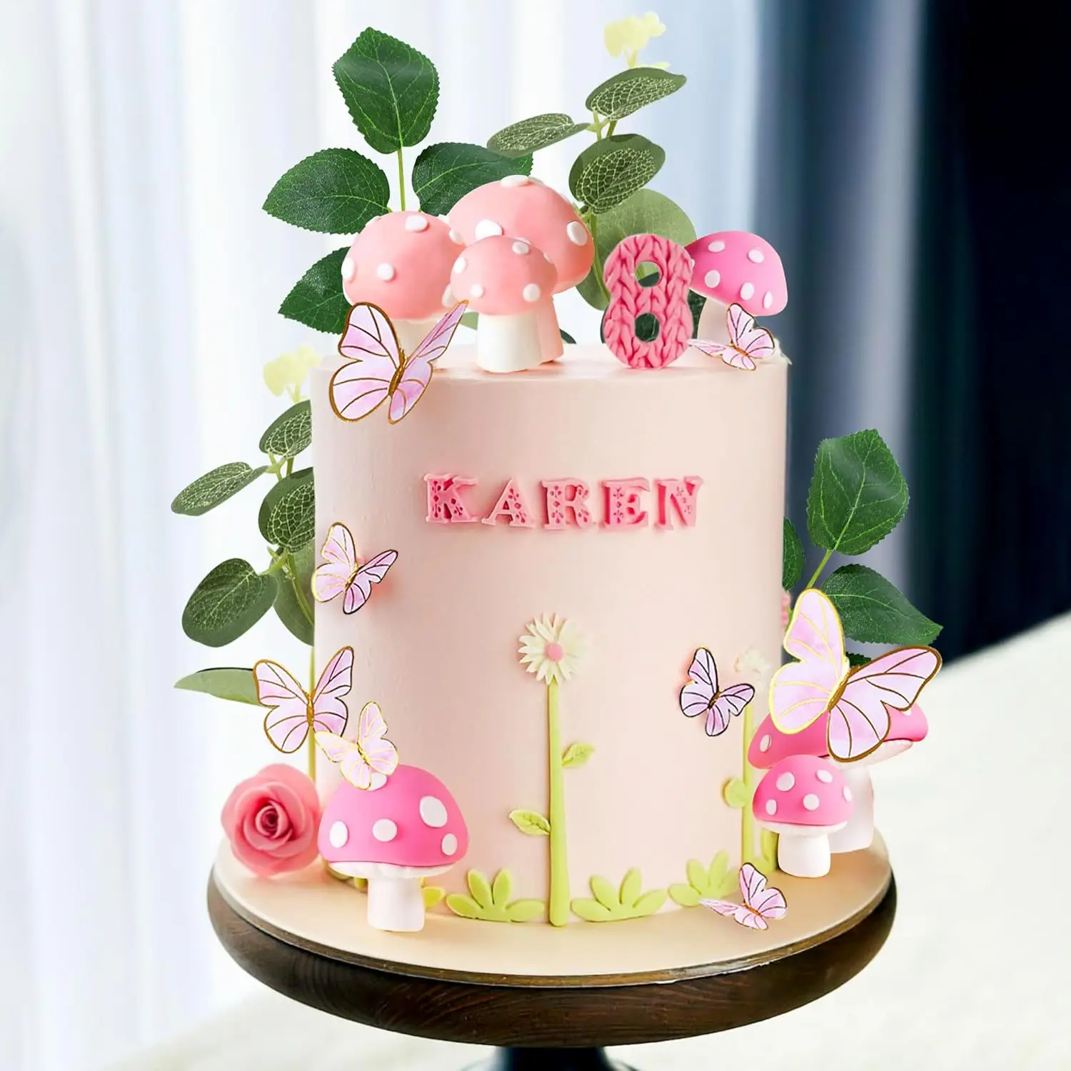 Rosa Pilzhaus-Kuchendekoration – Pilz- und Feenpartyzubehör für die Hochzeits- und Geburtstagsfeier – Detail 6