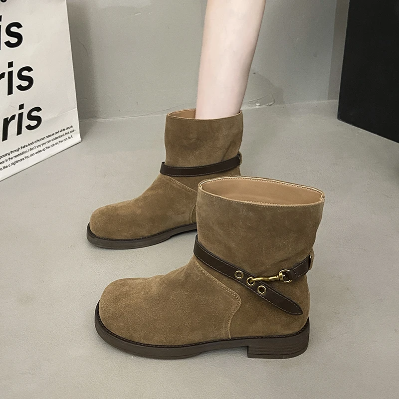 ربيع الخريف في الهواء الطلق النساء Bootie حزام الموضة مشبك أحذية رقيقة مريحة حذاء كاجوال بفتحات تهوية كعب مربع الأحذية الحديثة #2