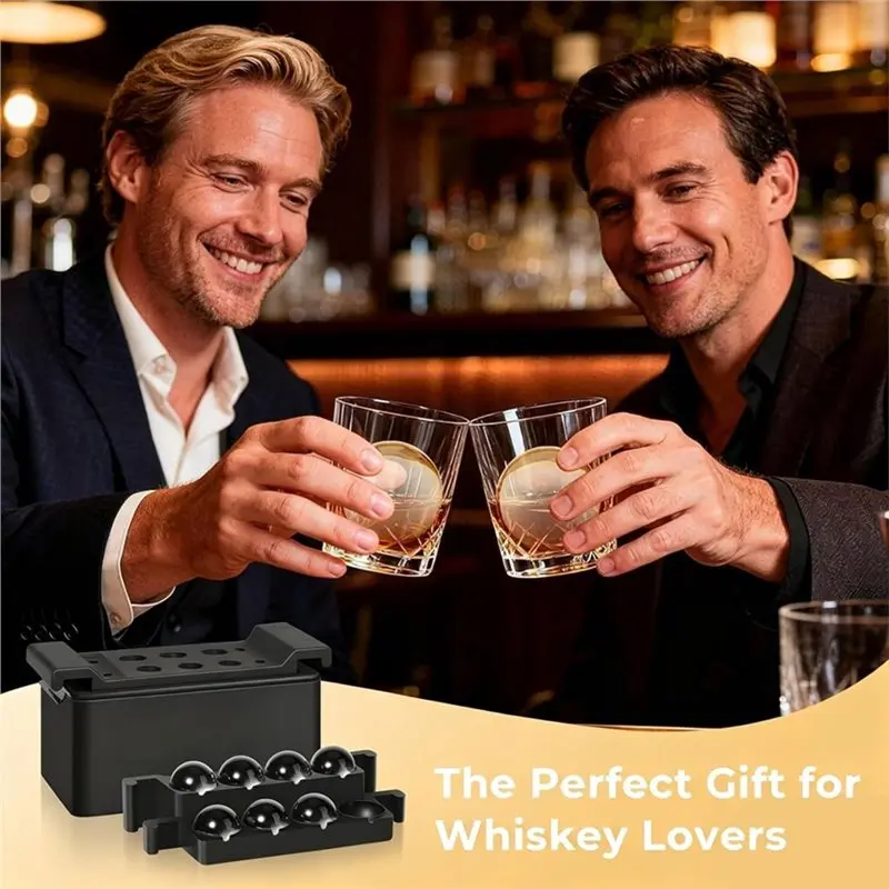 ABWZ-Ice Cube Maker Clear Silicone Tray, 8 Whiskey Ice Cubes Mold, 2 Inch Easy-Release Sphere Design