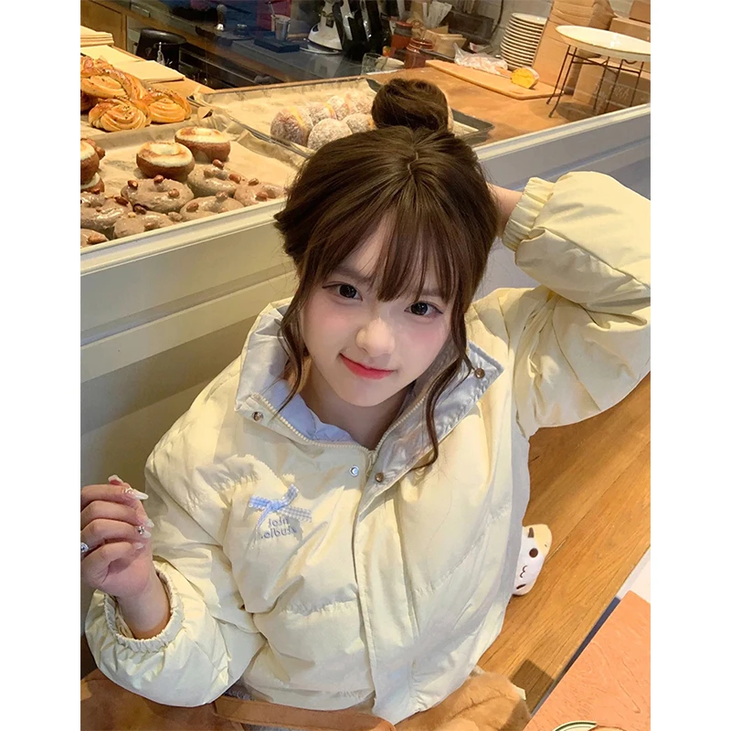 

MEXZT Sweet Bow Короткие парки женские Cutecore на шнуровке розовая куртка-пуховик зимние корейские пуховые пальто модная верхняя одежда с хлопковой подкладкой