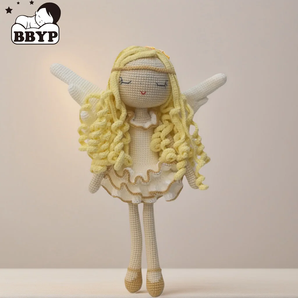 

Handmade Crochet Angel Girl Baby Stuffed Doll kawaii Cotton Knitted Animal Plush Toy Baby Sleeping Accompany Doll Room Decor