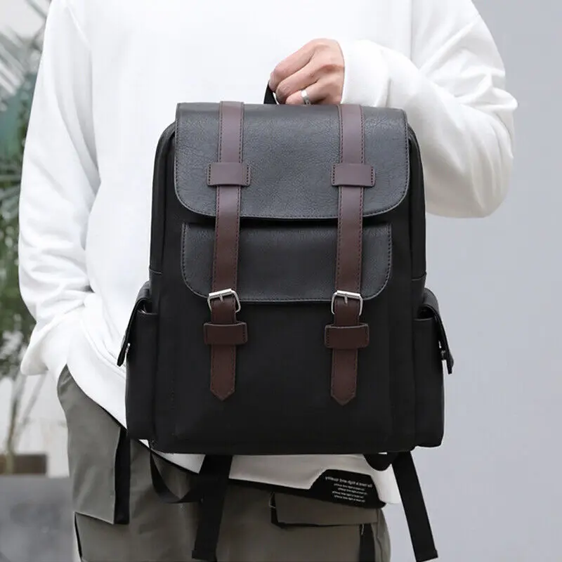 Classic Vintage Men Backpack PU Leather Business Travel Rucksack High Quality Multiple Pockets Water Resistant Casual Laptop Bag