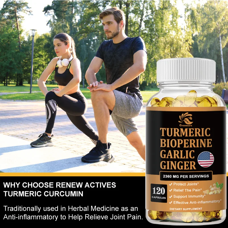 Greensure Turmeric Bioperine Garlic Ginger - Promotes Digestive Health, Joint Health, Inflammation Relief & Anti-Inflammation