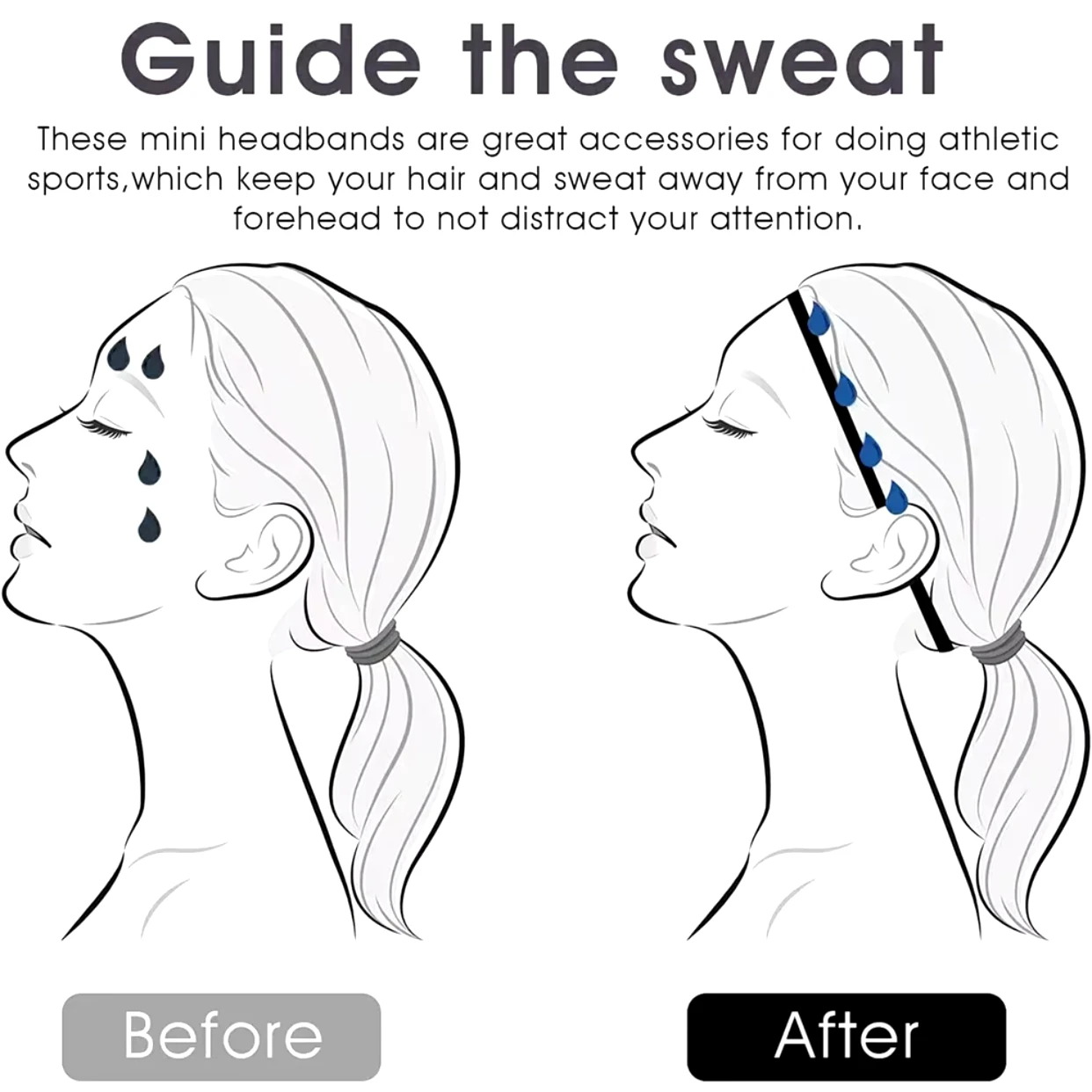 4 Pieces Non-Slip Elastic Sport Headband Black Stretchy Hair Band Sports Yoga Running Headband For Women Girls image 5