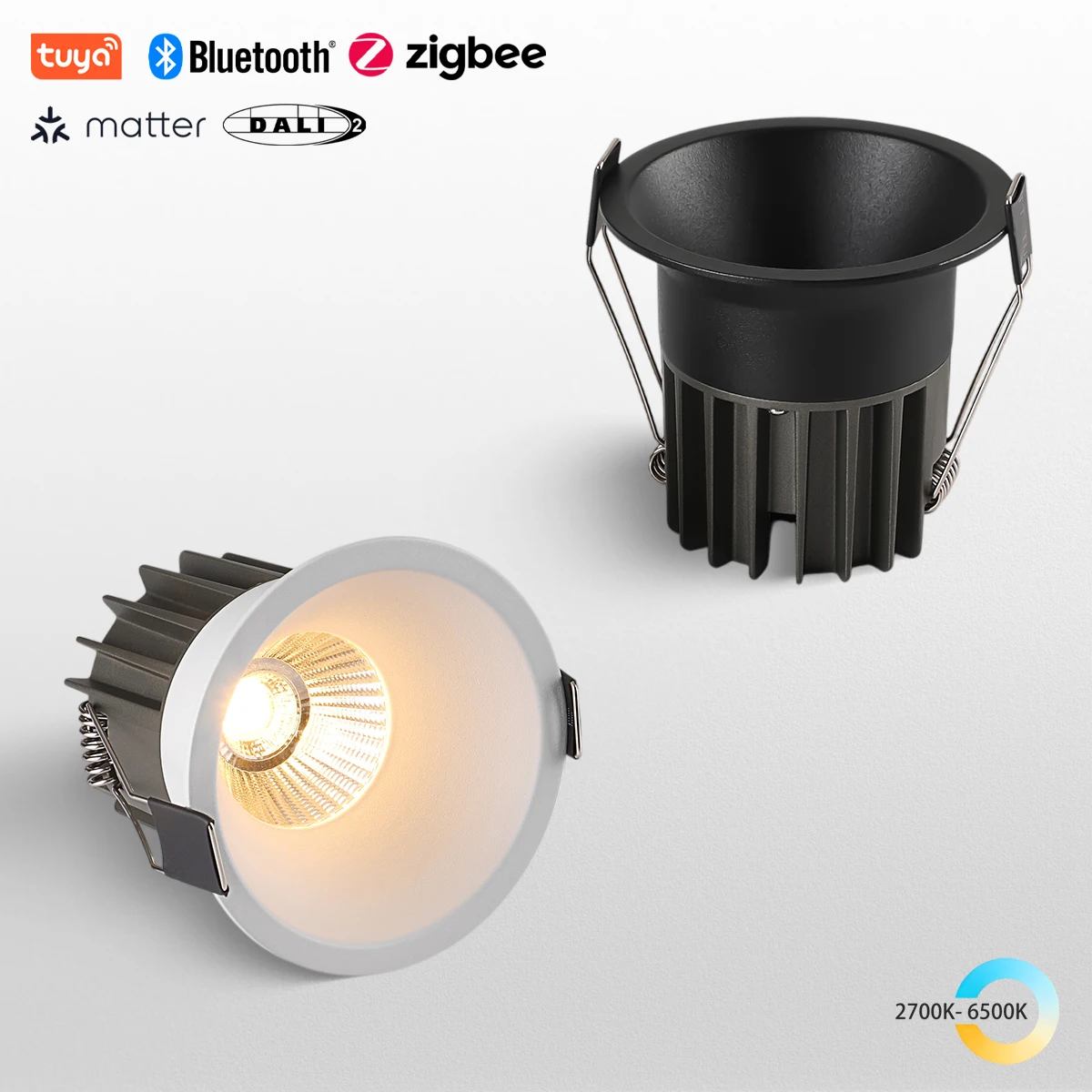 

Tuya Zigbee/ DALI/ Matter/5 CCT переключаемый встраиваемый светодиодный умный потолочный светильник с регулируемой яркостью AC110V/220V черный, белый точечный светильник
