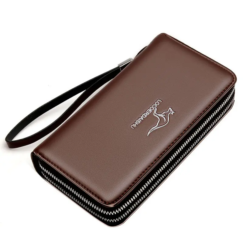 Waterproof Men\'s Long PU Wallet with Dual zippers Large Capacity Male Leather Purse Durable Leisure Male Coin Pocket Outdoor