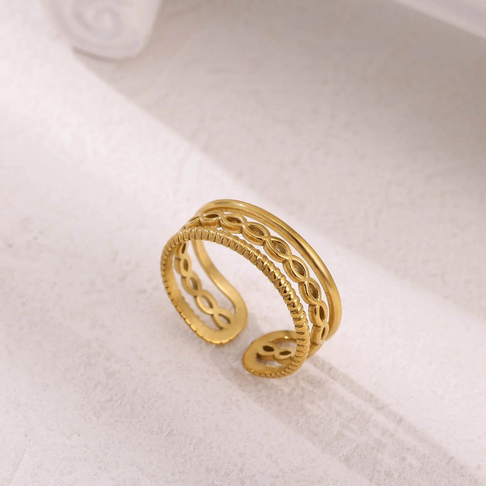 Doreen Box 1pc Stylish Exquisite Rings Jewelry 18k Gold Plated 304 Stainless Steel Open Adjustable Rings For Women Gift