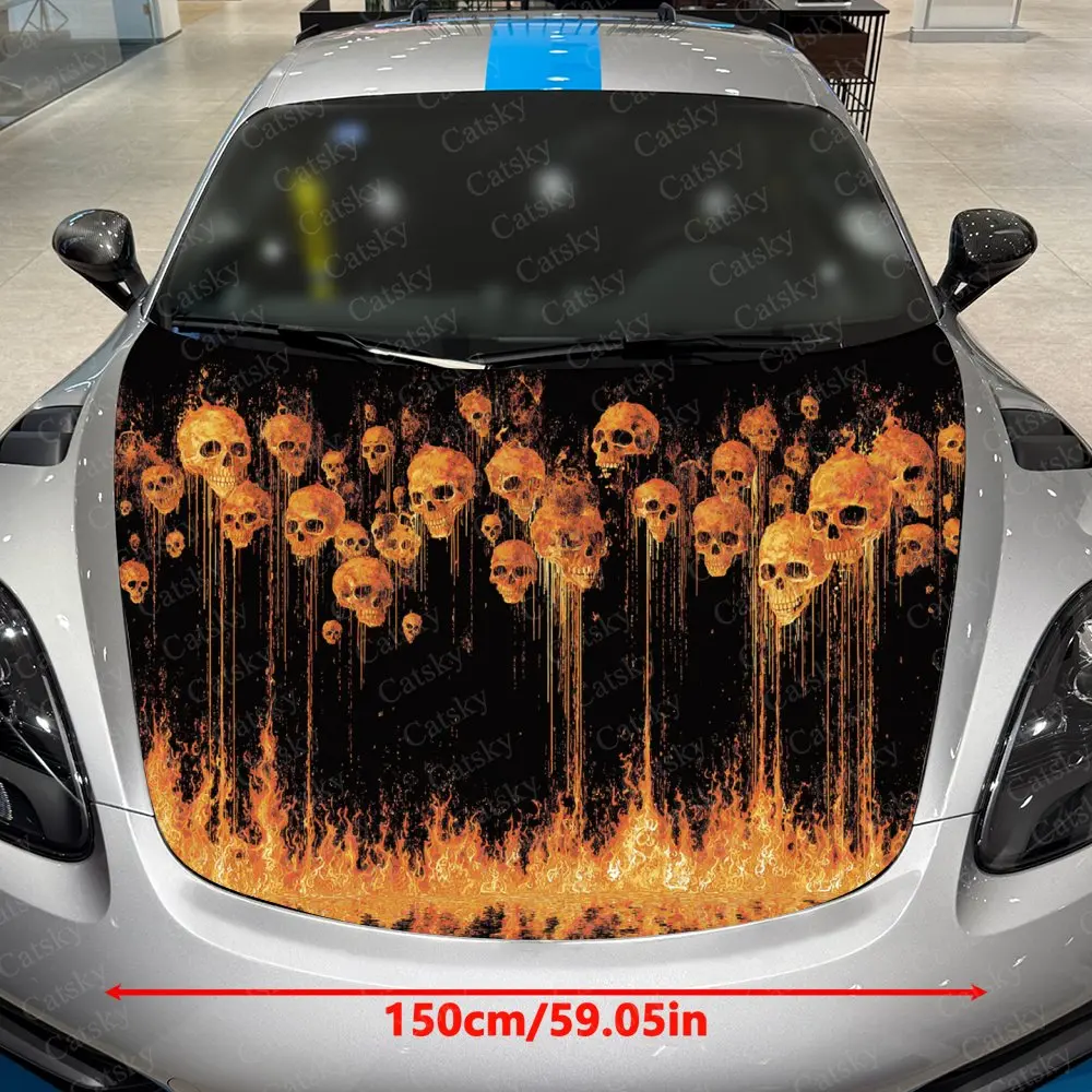 Flame And Skull Car Hood Stickers - Self Adhesive Waterproof PVC, Durable Car Accessories, Unique Holiday Gift Ideas For Car Ent
