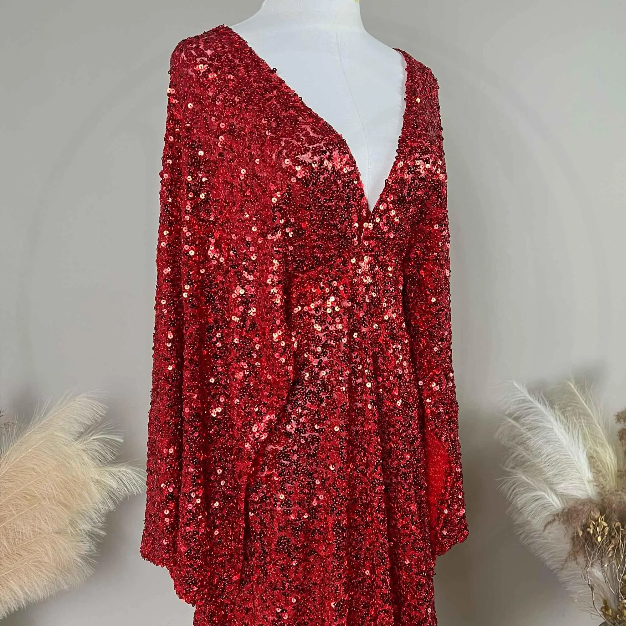 Don&Judy Abend-Partykleid mit Pailletten, V-Ausschnitt, sexy Langarm-Seitenschlitzkleid für formelle Partys – Detail 9