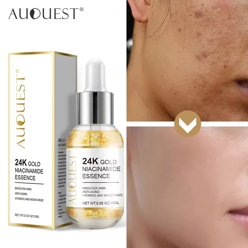AUQUEST-suero facial de oro de 24k, suero de ácido hialurónico, blanqueamiento hidratante, antiarrugas, cuidado de la piel facial, 15ml