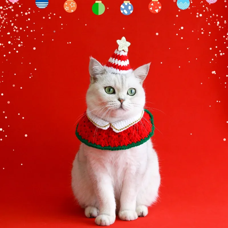 

2025 Hand-crocheted Woolen Bib Pet Knitting Set with Golden Trim, Featuring A Turtleneck, Scarf, and Hat for Cats and Dogs