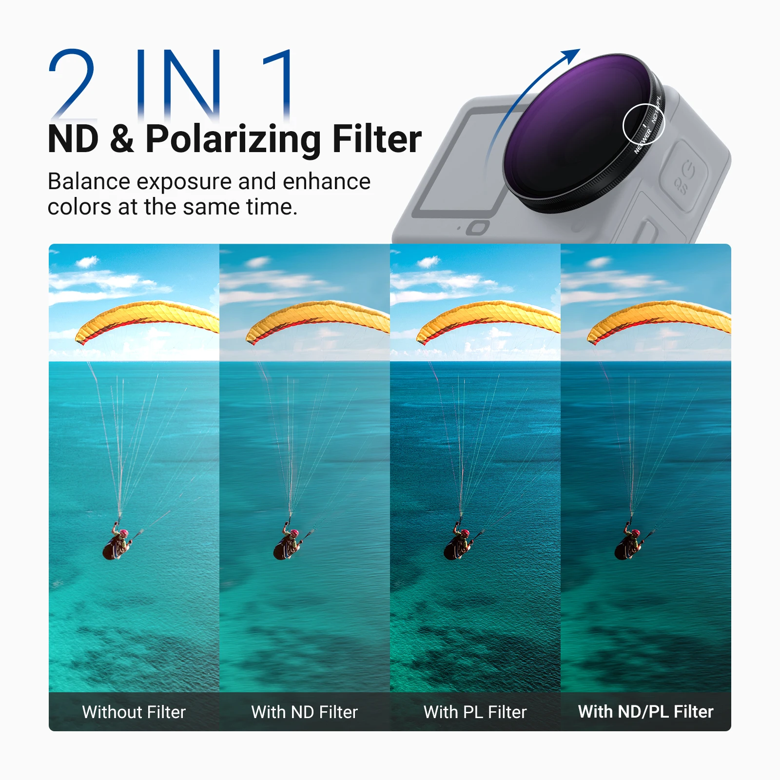 NEEWER ND/PL Filterset für DJI Osmo Action 6, ND8/PL+ND16/PL+ND32/PL+ND64/PL Polarisierende Neutraldichte-CPL-Objektivfilter – Detail 3