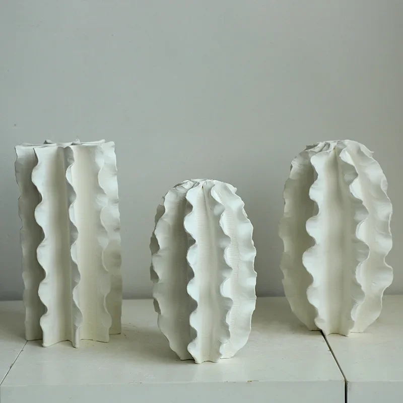 Three-dimensional Pleated Ceramic Vase Wave-shaped Abstract Flower Vase Flower Arrangement Terrarium Home Decoration