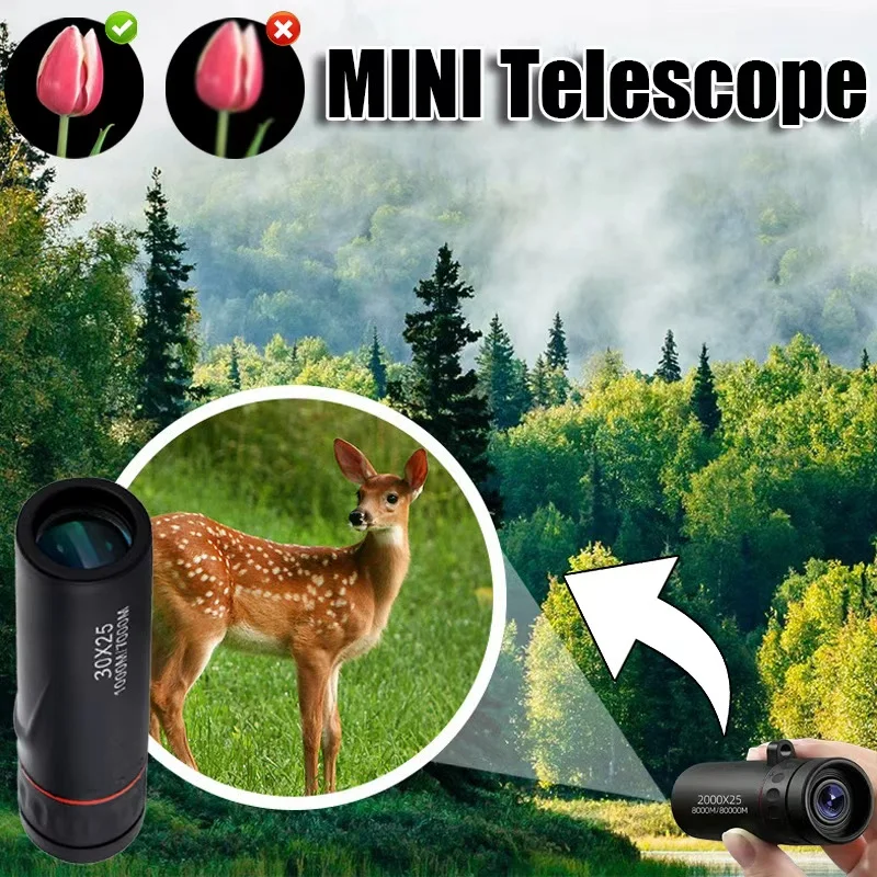 Télescope monoculaire HD 2000X24 avec adaptateur de téléphone – Mini portée portable pour l'observation des étoiles, le camping et la chasse