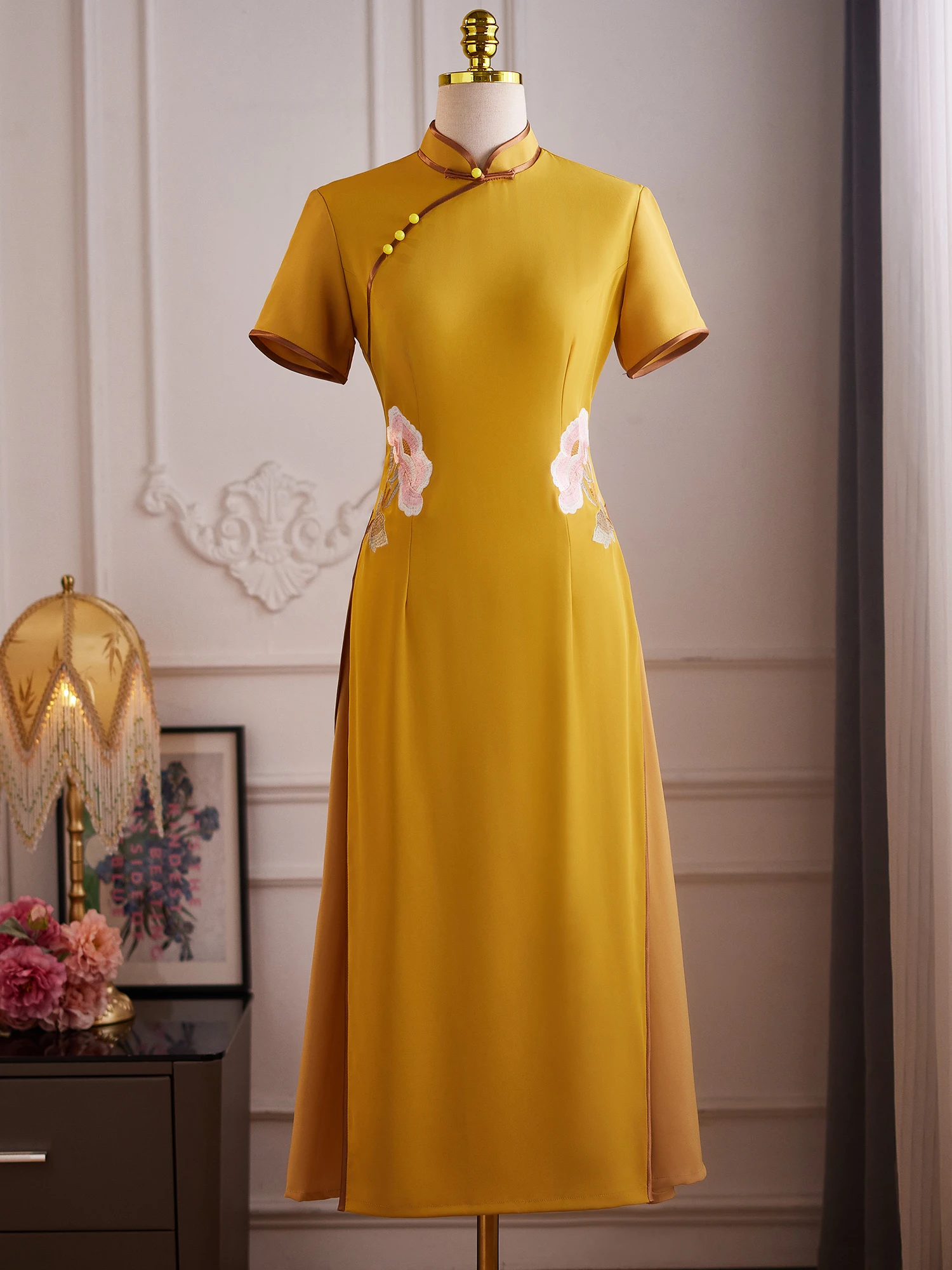 

Ele Yellow Improved Version Embroidery Waist Design Daily Wear Polyester Fiber 4% Spandex Summer New Arrival