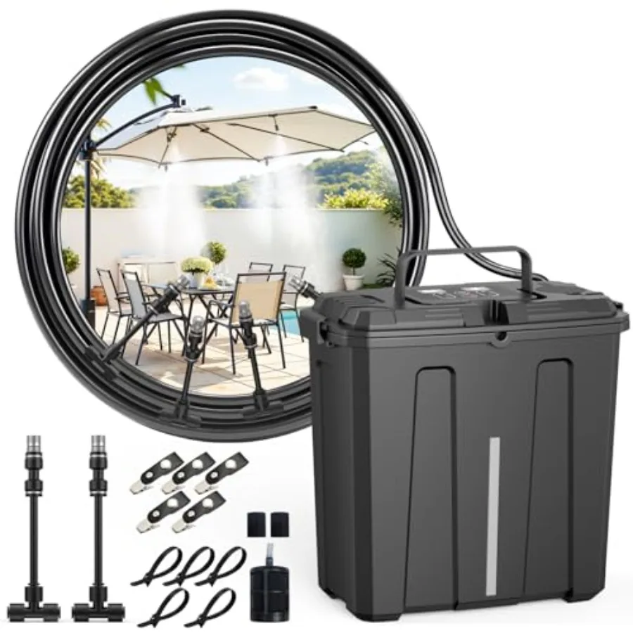 

Portable Misting System, Outdoor Misters for Outside Patio Cooling, 9L Bucket with Built-in 10000mAh Battery and PCS Pump, for