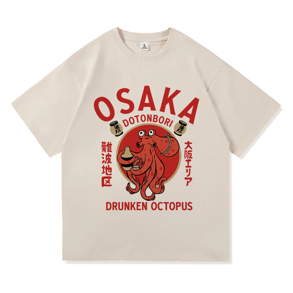 Osaka Dotonbori Drunken Octopus T Shirts Fashion Men Aesthetic Takoyaki Osaka T-Shirt Unisex Japanese Anime Vintage Cotton Tees