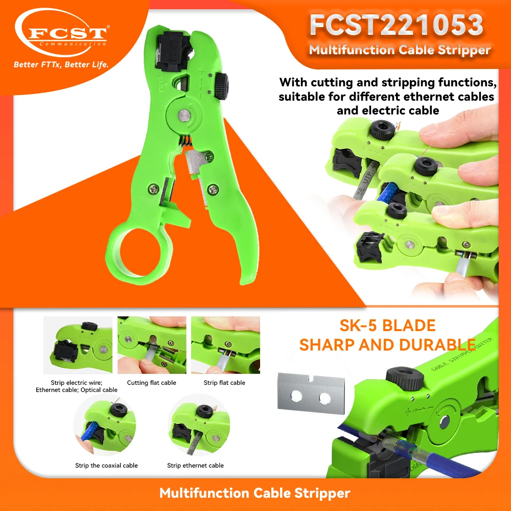 FCST 1Pc Universal Automatic Stripping Pliers Coaxial Cable Wire Stripper Crimping Tools With Hexagon Wrench