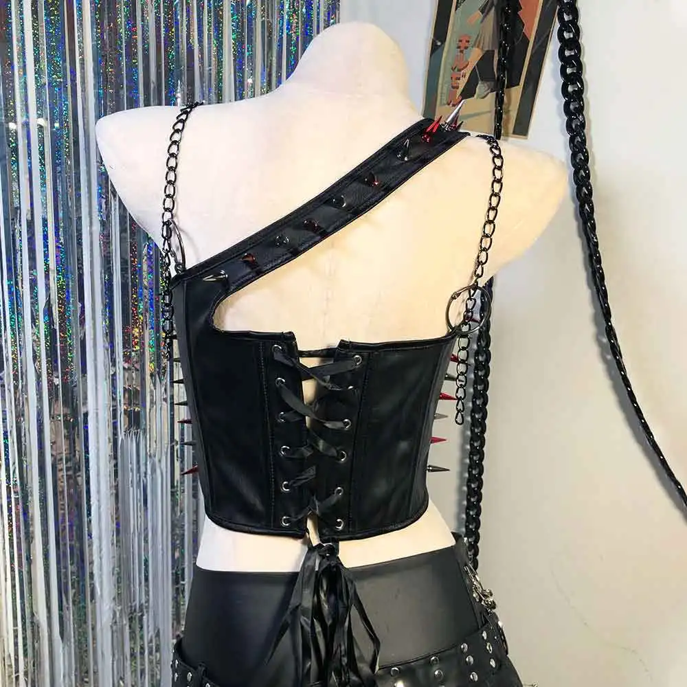 Harajuku Y2K Halter Camisole TOPS Cyber DIY Vintage Eco Grunge Teen Gothic Tanks 90s Emo Hand Made Punk Rock Goth E-Girls Kawaii