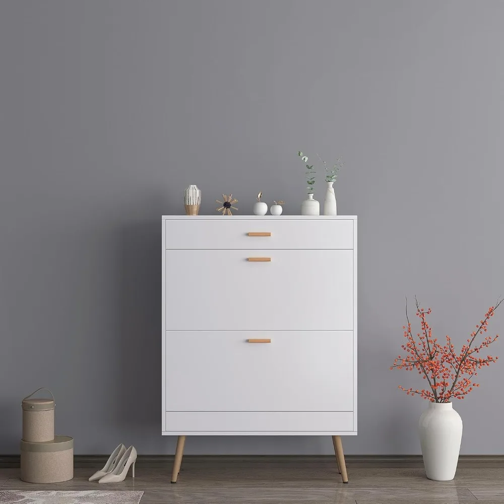 

White Shoe Storage Organizer with6-Pair Capacity 2 Drawers - Shoe Rack Cabinet for Heels Boots Slippers - Stylish and Efficient
