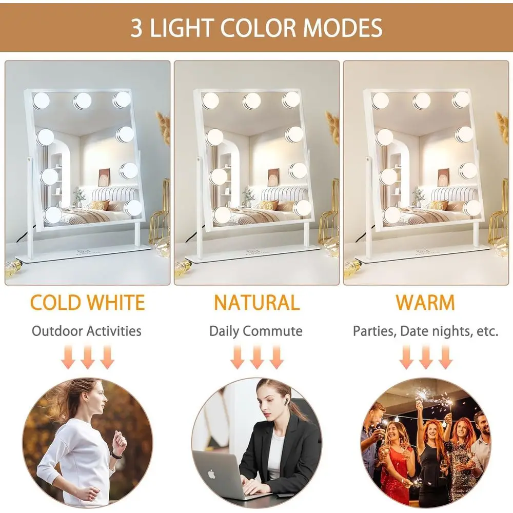 مرآة زينة مضيئة مع 360 درجة ° دوران، تكبير 10X، تحكم باللمس، 3 ألوان LED، قابل للفصل، أبيض #3