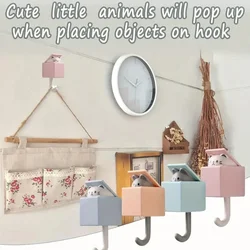 Cartoon Cute Cat Hooks Non-marking Strong Adhesive Hooks No-hole Hanging Clothes Hook Behind The Door Wall Hooks Key Hanger