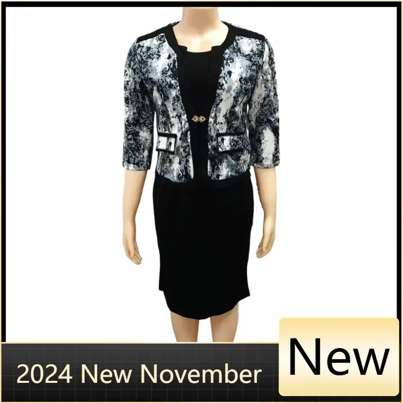 

Customized 2XL-6XL African Dresses for Women Autumn African Women Polyester Red Blue Printing Knee-length Dress African Clothes