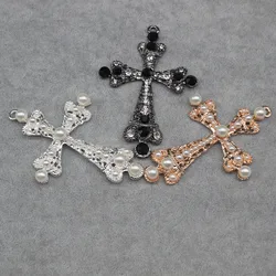 Silver Cross Inlaid Pearl Rhinestones Alloy Accessories For Lolita Headdress Crown Decorate DIY Jewelry Making Accessories Charm