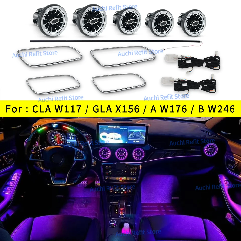 Nowa 12-kolorowa LED-owa lampa atmosferyczna do samochodu, montowana w turbinkę nawiewu powietrza, do Mercedes-Benz AMG Klasy A/B/CLA/GLA W176 W117 W156 W246, oświetlenie ambientowe.