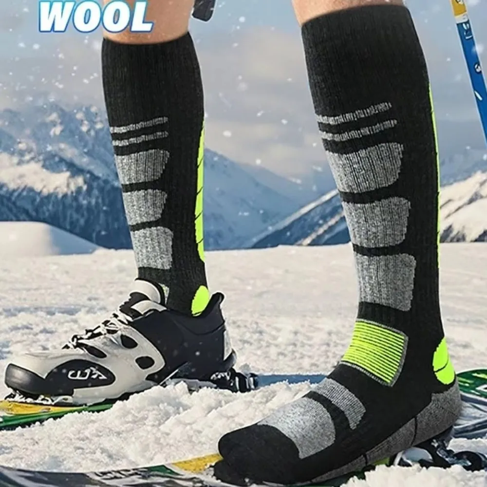 Unisex Long Tube Skiing Socks Warm Thermal Thickened Sports Socks Arch Support Shock-absorbing Hiking Socks Winter Season