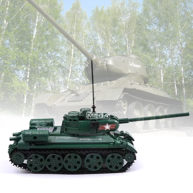 

WW2 Russian T34/85 Battle Tank Building Block Soviet T-80BVM Tank Brick Army Equipment Model DIY Military Hobby Collection Toy