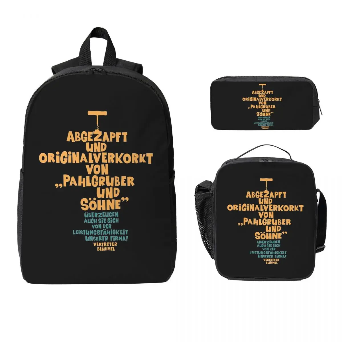 Originalverpackter Loriot Die Nudel Rucksack, Schultasche, Umhängetasche, 3-teiliges Set mit isolierter Lunchtasche und Federmäppchen