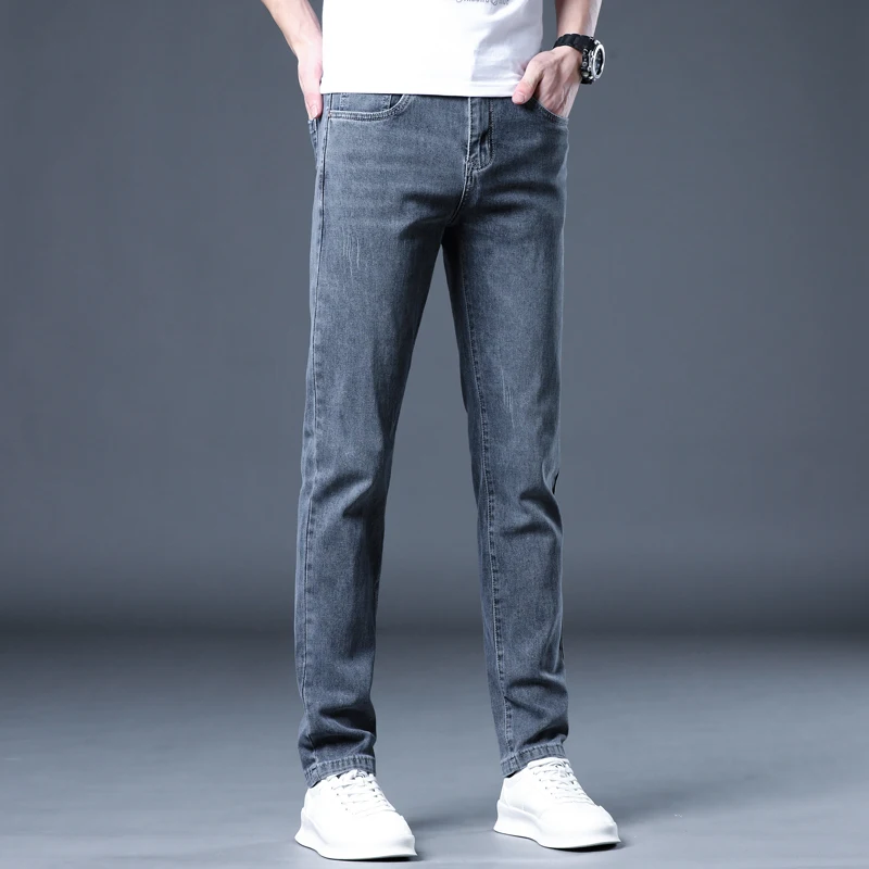 

New Summer Thin Versatile Fashionable Elastic Men's denim jeans with a small straight leg men jeans streetwear pants for men