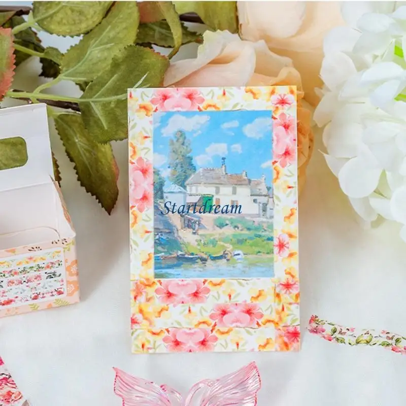 Flower Decorative Tape Adhesive Paper Tape for Notebook Journal Photo Album K92C