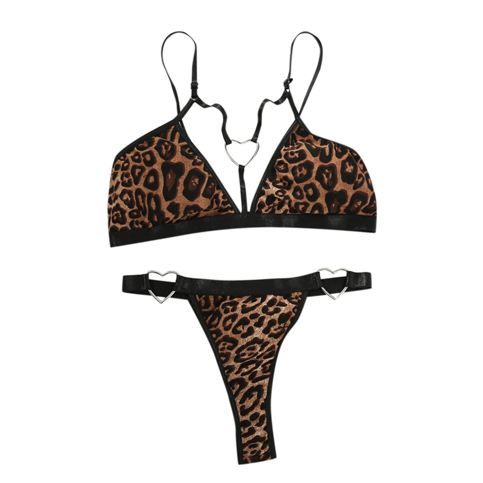 Sexy Leopard Heart Ring Bra Set Ladies Push Up Bras Briefs Set Women Underwear Sets 2 pieces Bikni Lingerie Set