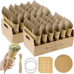 SET 60 Pcs Cornet Confettis Mariage, Cônes Confettis Mariage avec Porte-Confetti à Cônes Portable, Confettis Mariage