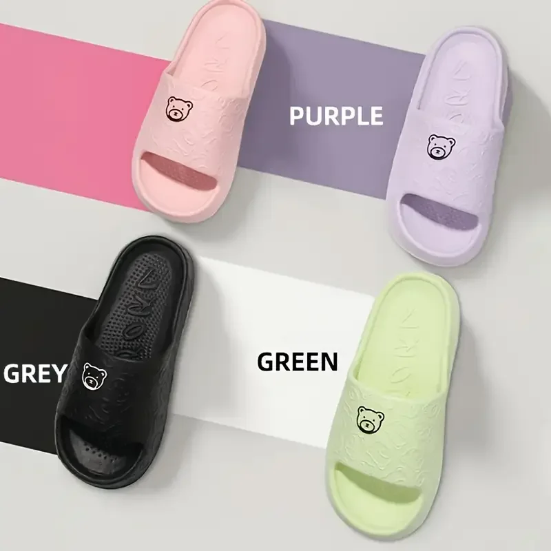 

Summer Cartoon Bear Platform Slippers Women's Indoor/Outdoor Non-Slip Bathroom Flip Flops Beach Sandals