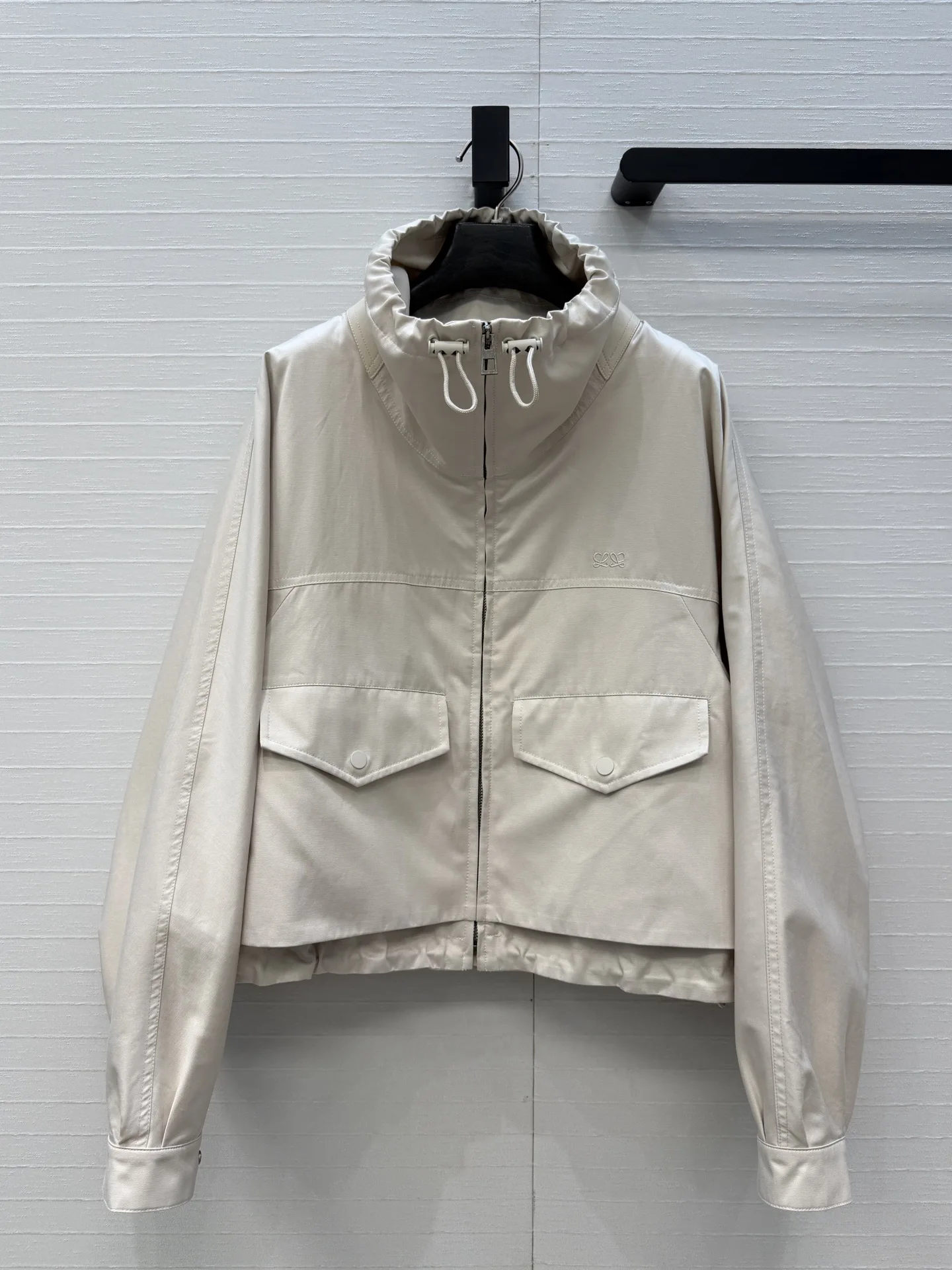 26 New High-neck Leather Zipper Jacket Coat! Double pocket bottom drawstring loose version