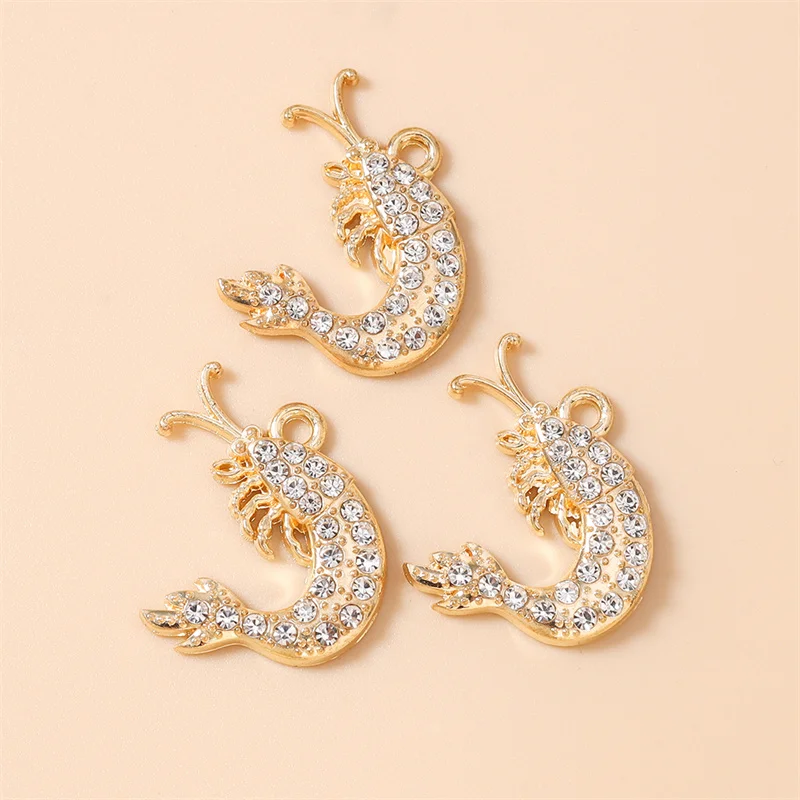 Leslie 10 Stück 18 x 24 mm zierliche Garnelen-Anhänger mit Strass für DIY-Ohrringe, Halsketten, Schmuckherstellung, Kunsthandwerk, handgefertigte Accessoires – Detail 4