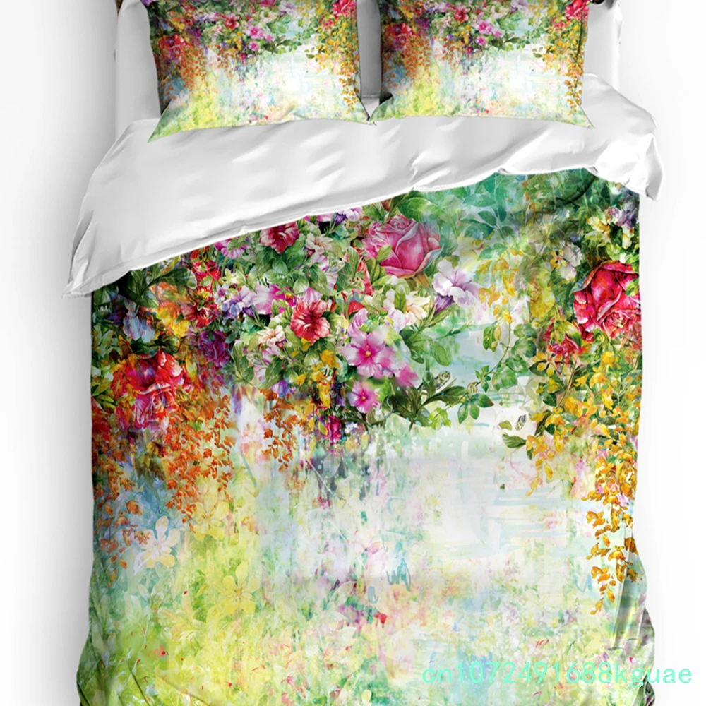 Spring Flowers Bloom 3pcs Couple Duvet Cover With Pillow Case Custom Comforter Bedding Set Quilt Cover Double Bed Home Textile
