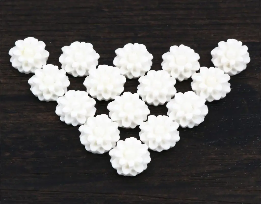 New Fashion 40pcs 12mm White Color Flat Back Resin Flower Cabochons Cameo  G7-11
