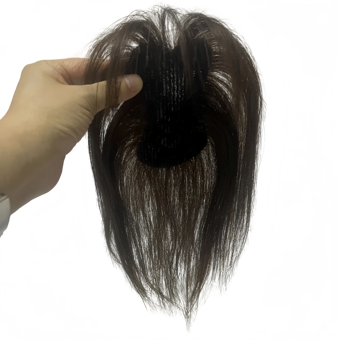 여성용 착용하기 쉬운 매직 페이스트 헤어 뱅스, 클립 없이 인모 탑퍼 프렌치 뱅스, 투명한 훅앤루프 헤어 패치