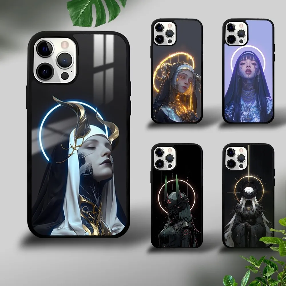 

Punk Hell Nun Pretty Girl Phone Case For iPhone 15 14 13 12 11 Pro Max Plus Mini Luxury Mirror Hard Funda